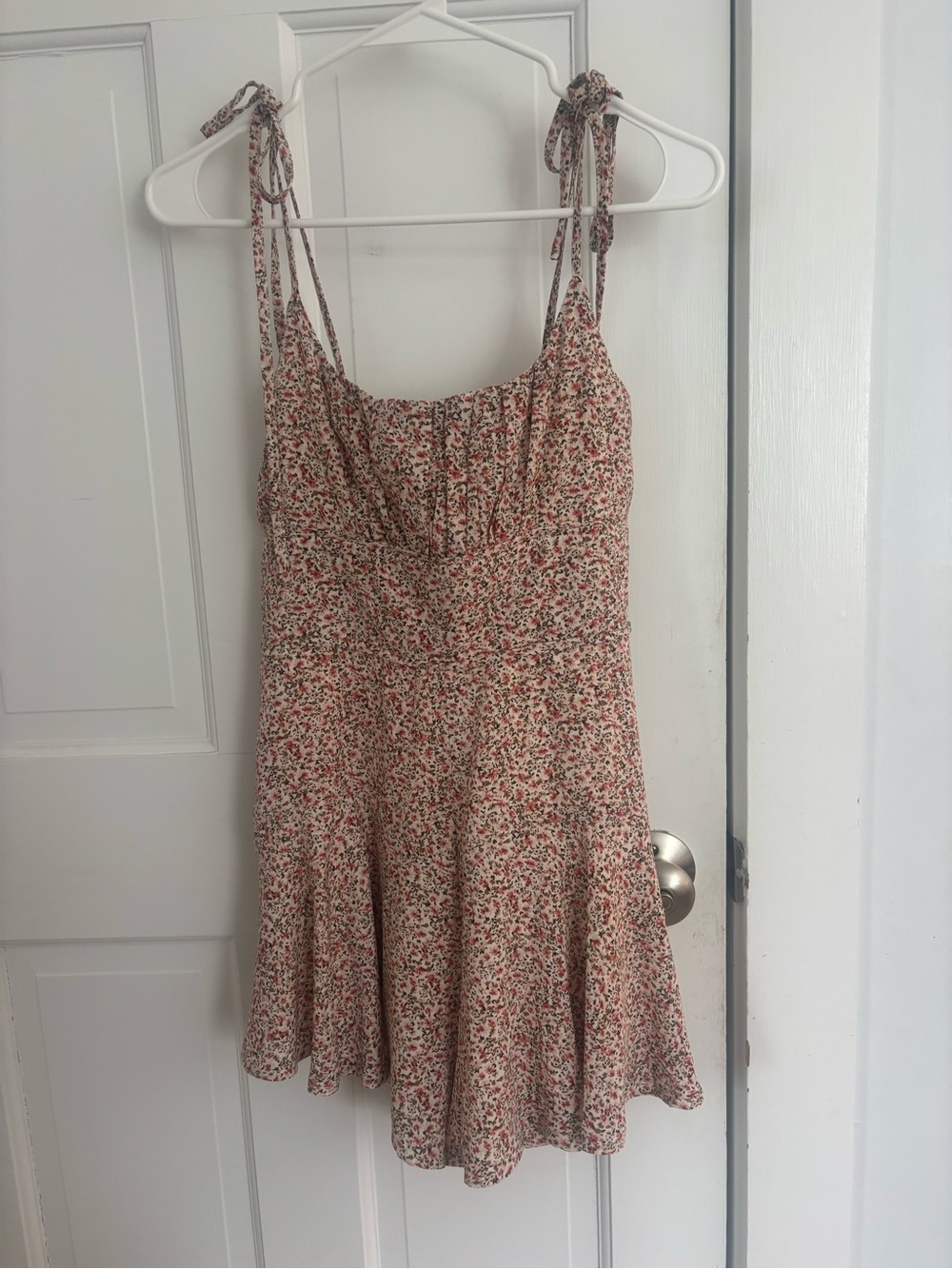 Floral Tie-Strap Romper in Cream and Red
